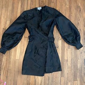 Ganni Structured Black Jacquard Mini Dress, Size 36